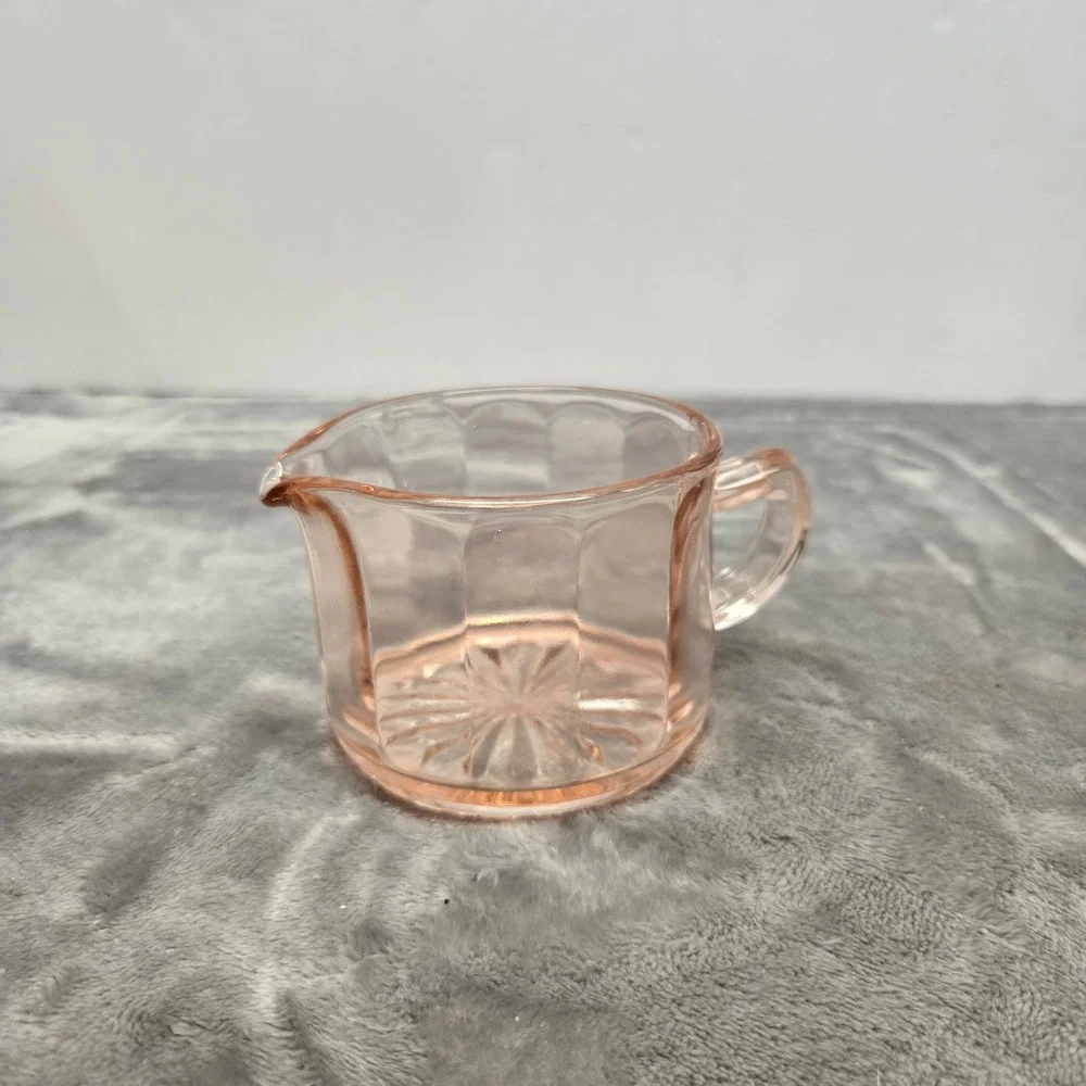 Vintage Pink Depression Glass Creamer Paneled Starburst Base Pitcher 3.5 inch